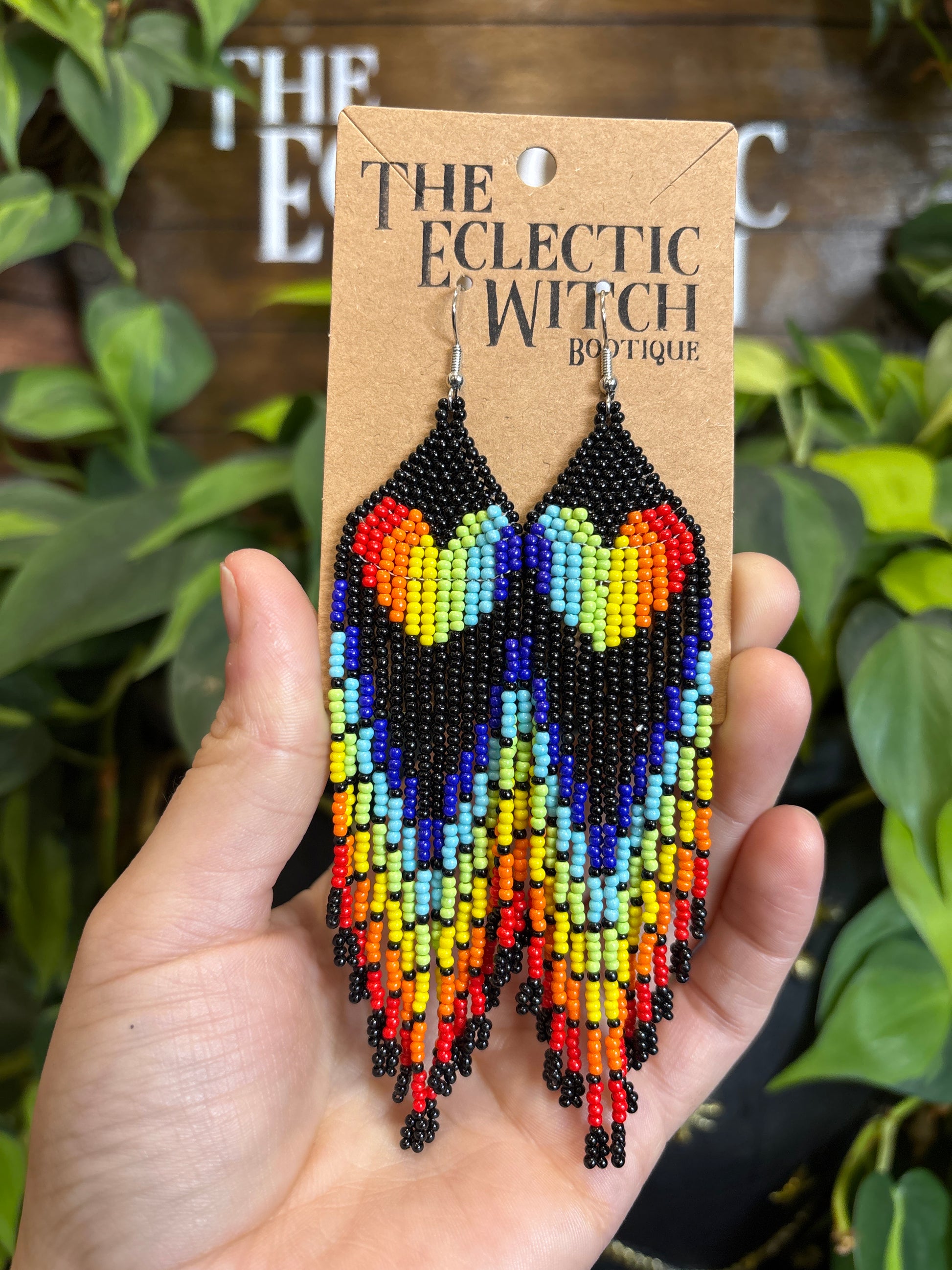 Beaded Rainbow Heart Earrings