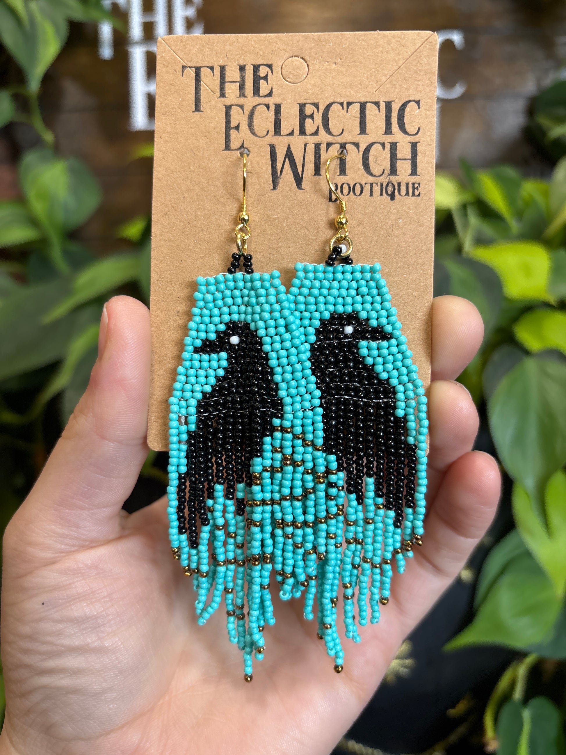 Beaded Raven Earrings