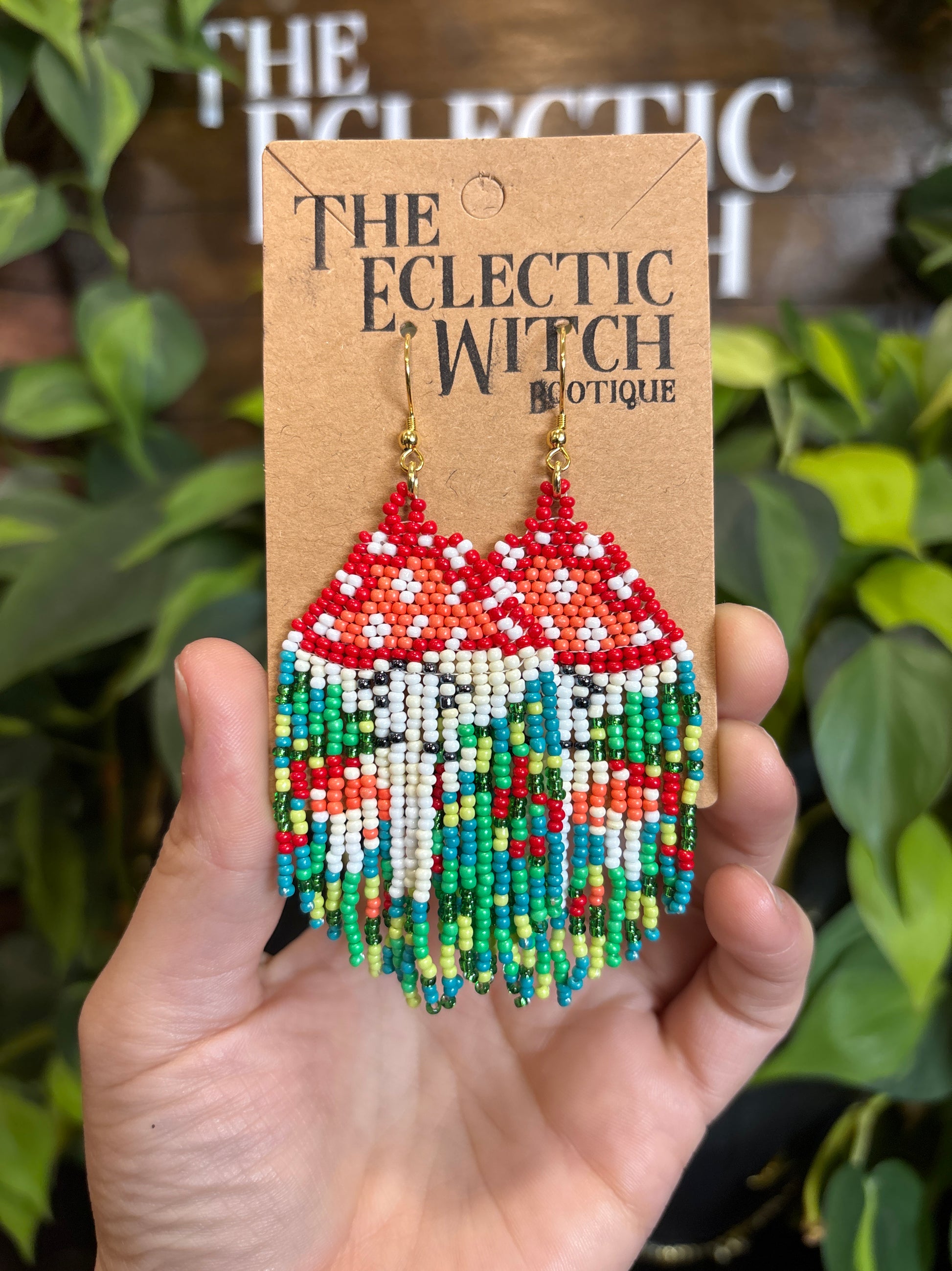 Beaded Mushroom Earrings (Green)